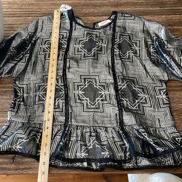 🎀Sass & Bide silk round neck metallic night wings pull over short sleeve blouse - Picture 3 of 12